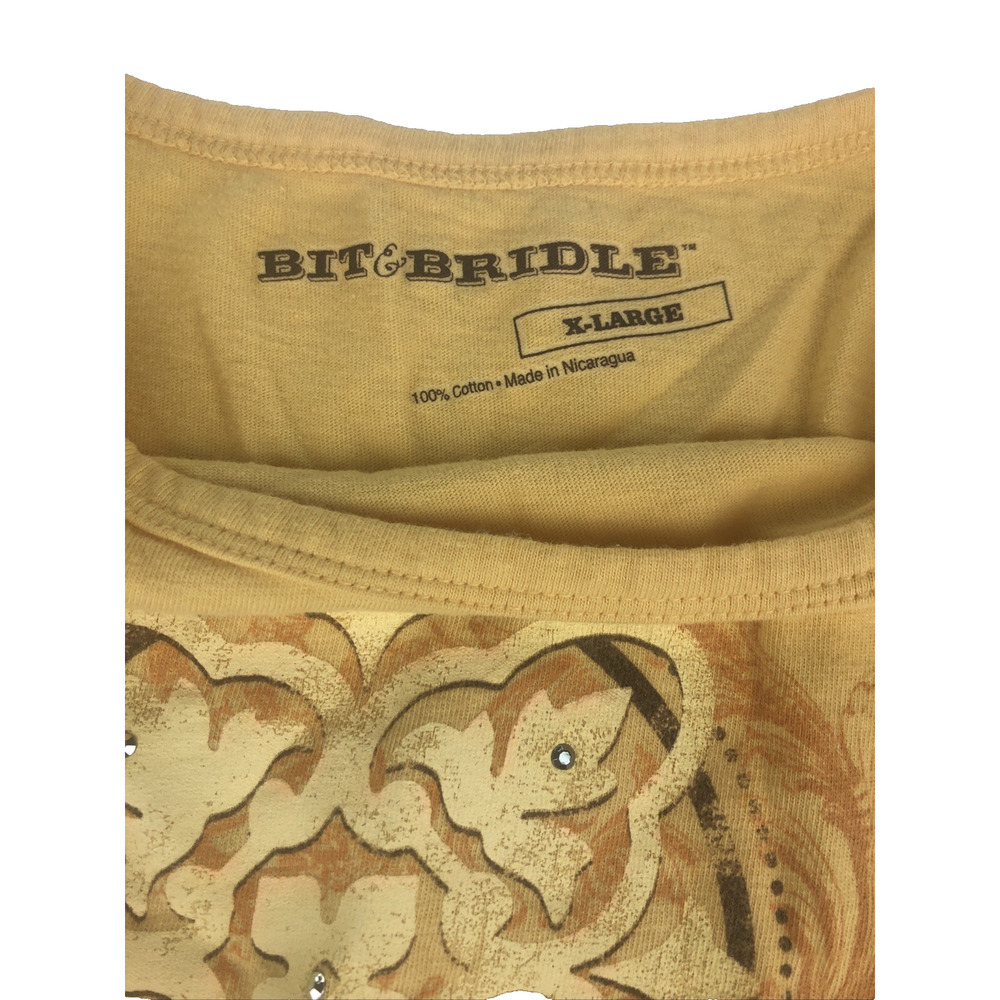 Bit & Bridle Women's Shirt XL Yellow Graphic Country Western TShirt Short Sleeve - Picture 8 of 12